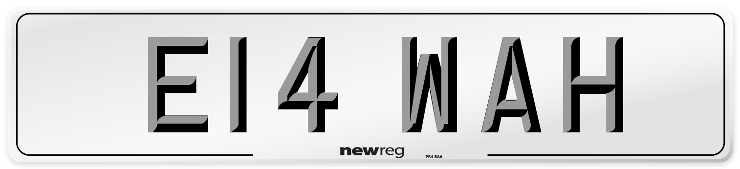 E14 WAH Number Plate from New Reg